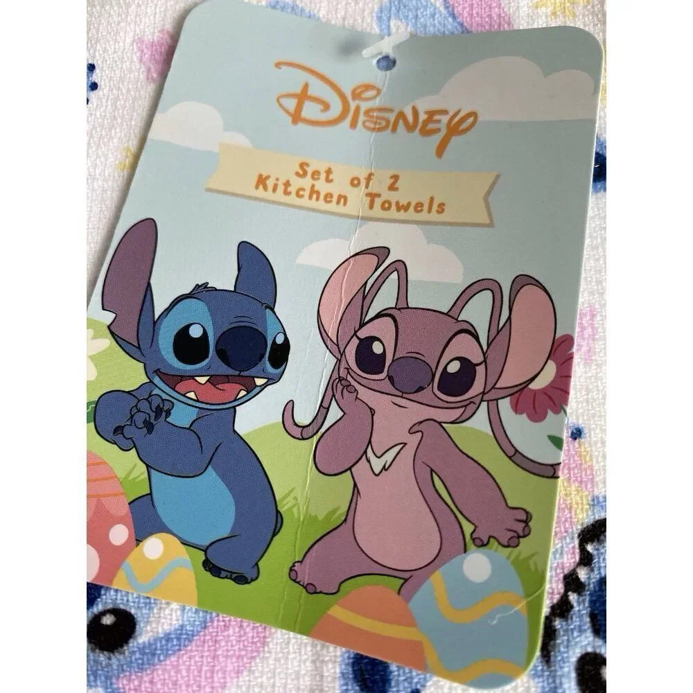 2 Pack Disney Stitch Hand Kitchen Towels Easter Eggs Spring 16 X 26” NEW‎